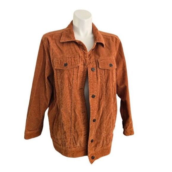 Old Navy Corduroy Jean Jacket Women 3X Plus Burnt Orange Button Front - Picture 1 of 3